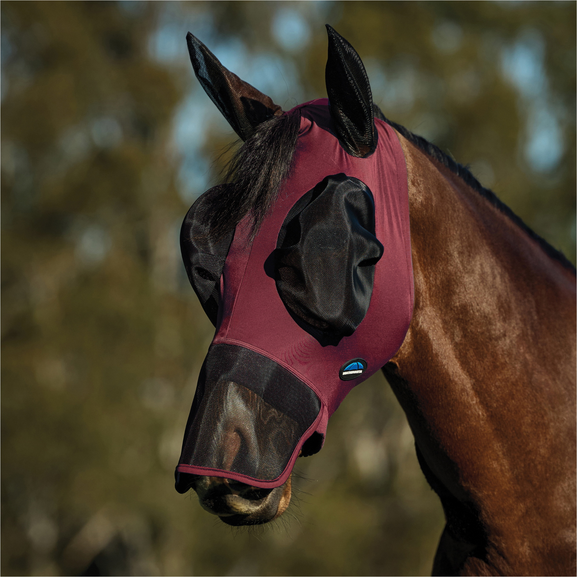 2026 WeatherBeeta Comfitec Luxe Stretch Fly Mask With Ears & Nose 1029738 - Burgundy / Black